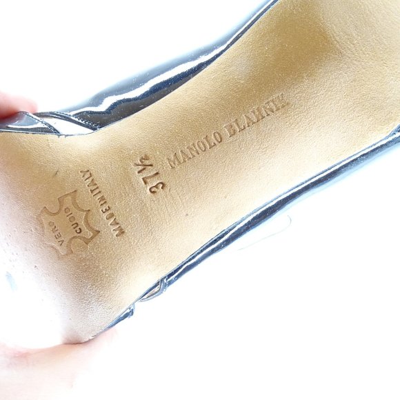 Manolo Blahnik FARINELLI Peep Toe Pumps Patent - Picture 9 of 10